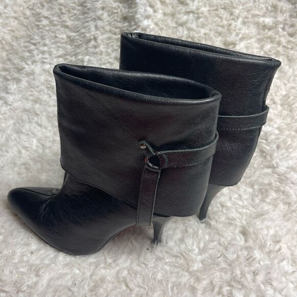 Restricted leather black folded ankle Boots heels pointed toe size 10 - Picture 3 of 12